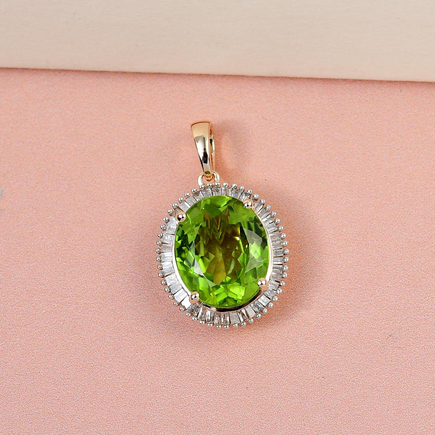 Limited Edition Rare Size 5.12 Ct AA Hebei Peridot and Diamond Halo Pendant in 9K Yellow Gold 7197133 3