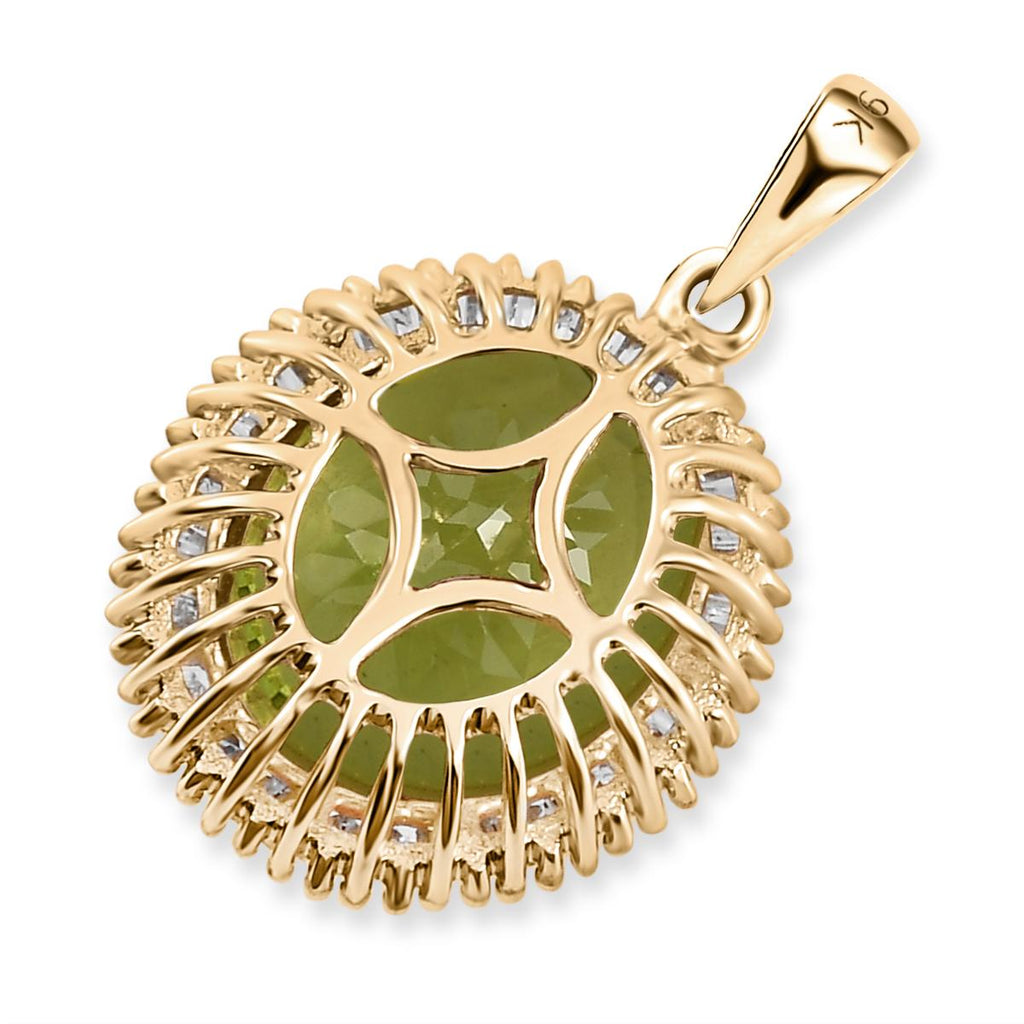 9K Yellow Gold Natural Hebei Peridot and Diamond Halo Pendant 5.41 Ct._7197133_4