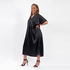 V Neck Satin Kimono Dress (One Size) 8-18 - Black_7200009_1