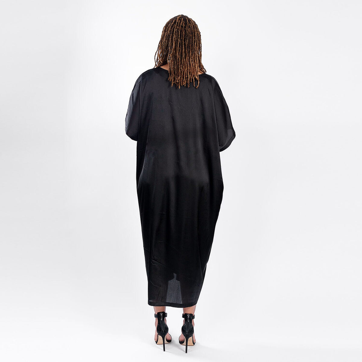 V Neck Satin Kimono Dress - Black V32535601 2