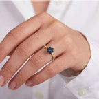 D'Joy - Blue Diamond Floral Band Ring in 18K Vermeil Yellow Gold Plated Sterling Silver_7209430_2