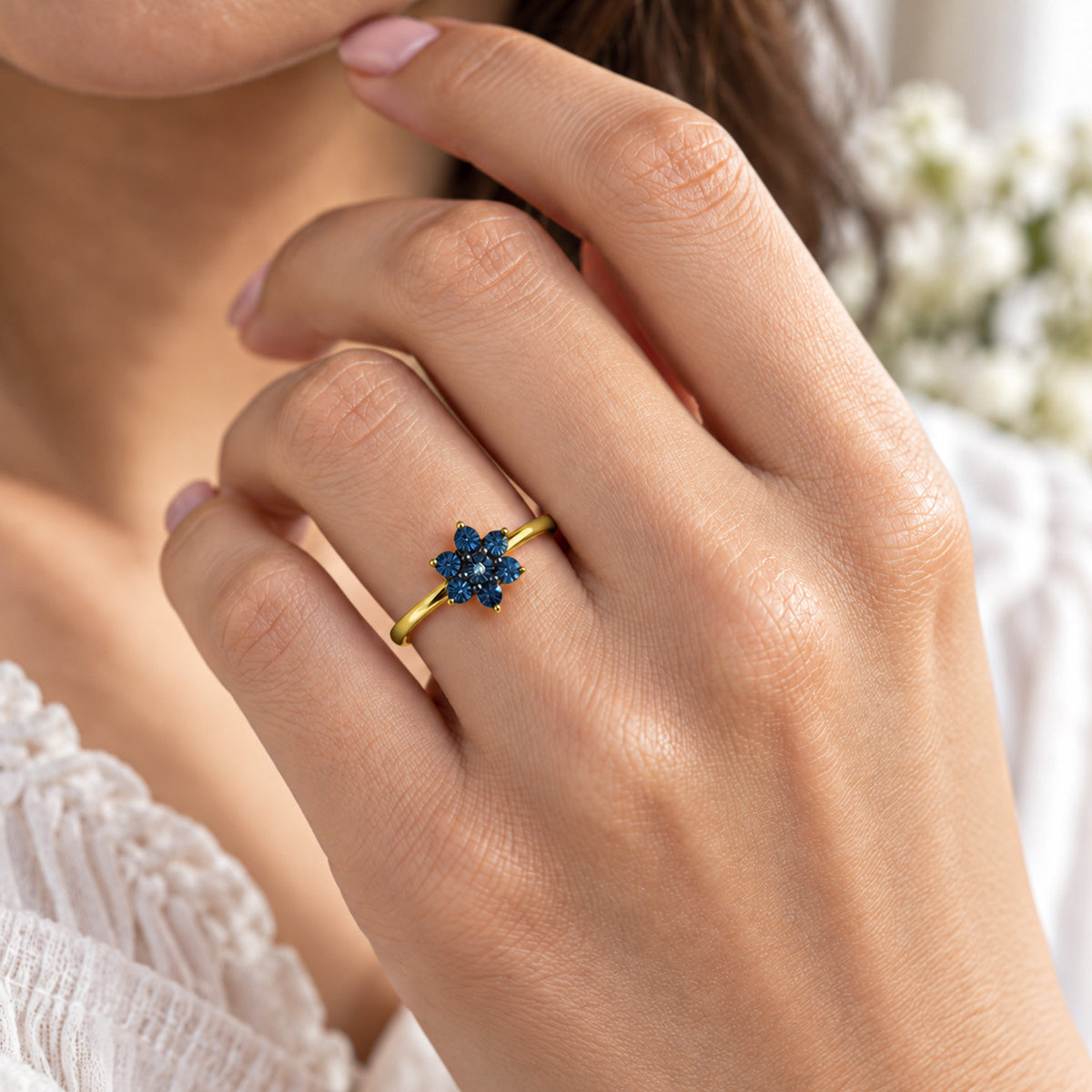Blue Diamond Floral Ring in 18K Vermeil Yellow Gold Plated Sterling Silver 7209430 4