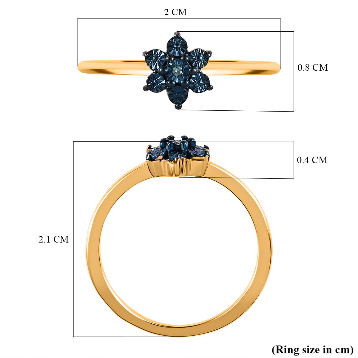 Blue Diamond Floral Ring in 18K Vermeil Yellow Gold Plated Sterling Silver 7209430 8