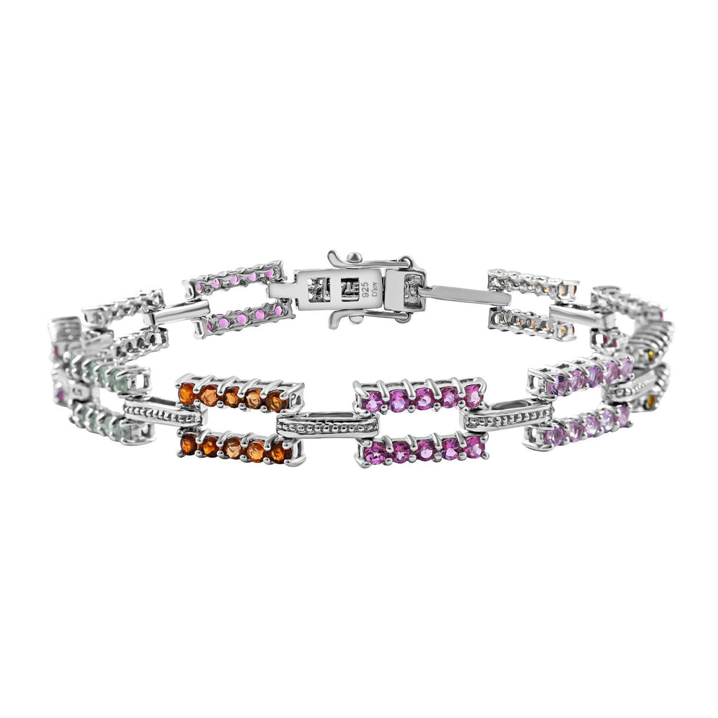 Multi-Tourmaline and Natural Zircon Bracelet (Size - 7) in Rhodium Overlay Sterling Silver 3.75 Ct._7210567