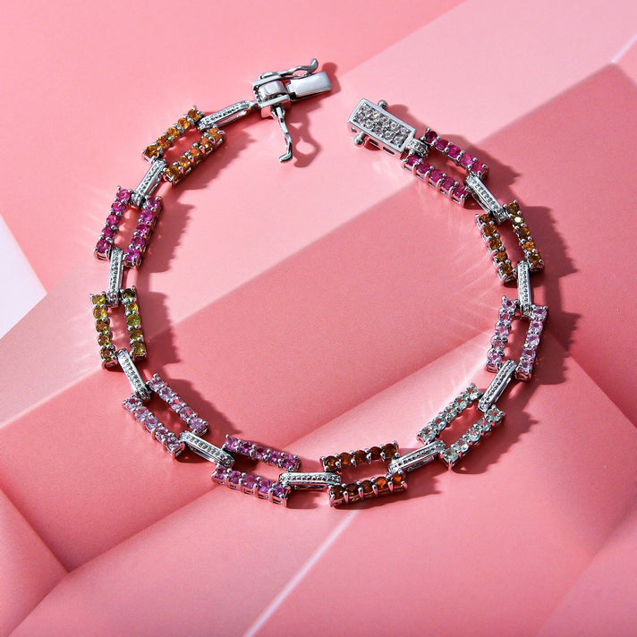 Multi-Tourmaline and Natural Zircon Bracelet (Size - 7) in Rhodium Overlay Sterling Silver 3.75 Ct. 7210567 2