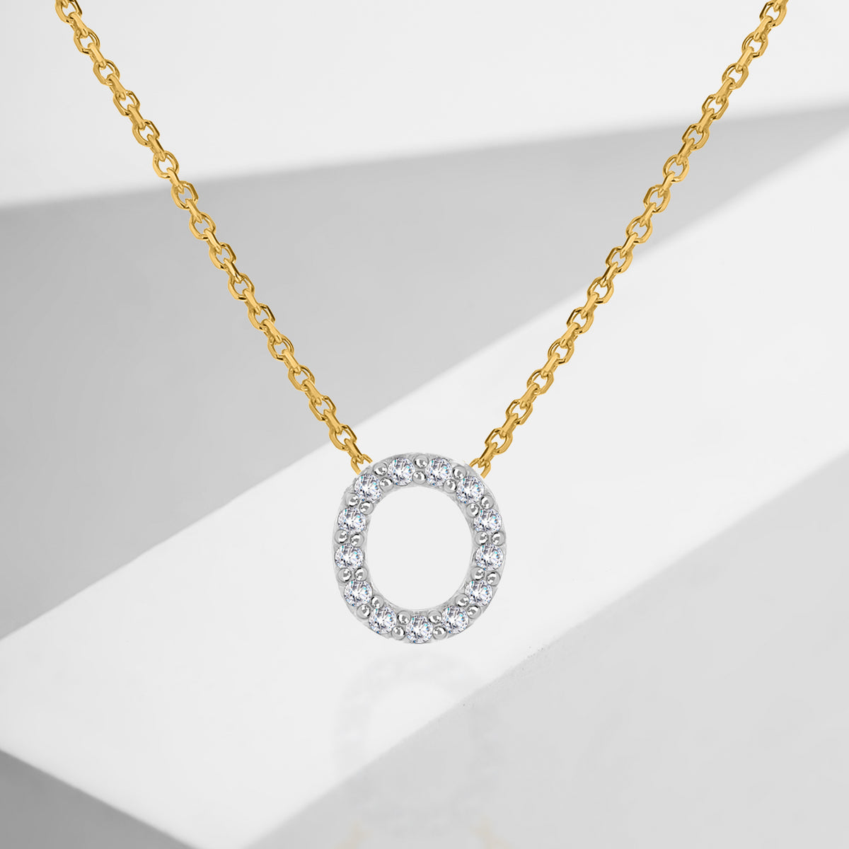 9K Yellow and White Gold With VS SI Diamond Mini Initial 'O' Necklace 17 Inch 7211286 1