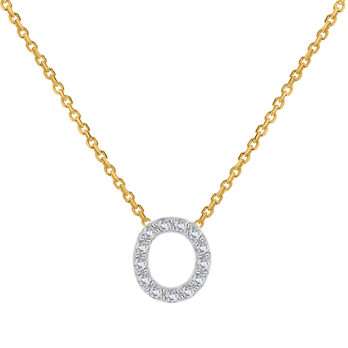 9K Yellow and White Gold With VS SI Diamond Mini Initial 'O' Necklace 17 Inch 7211286 3