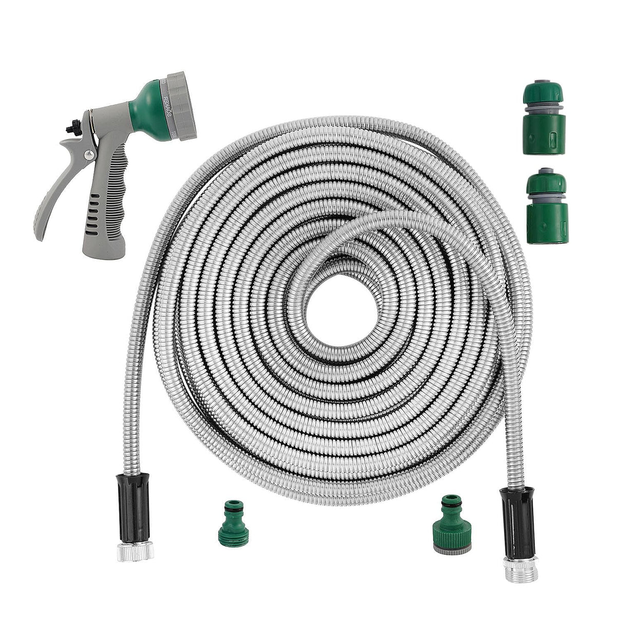 Stainless Steel Super Durable Kink Free Metal Garden Hose 50 ft PLUS 6 Mode Multi Spray Head - Jet, Shower, Flat, Center, Cone and Mist 7214317 0