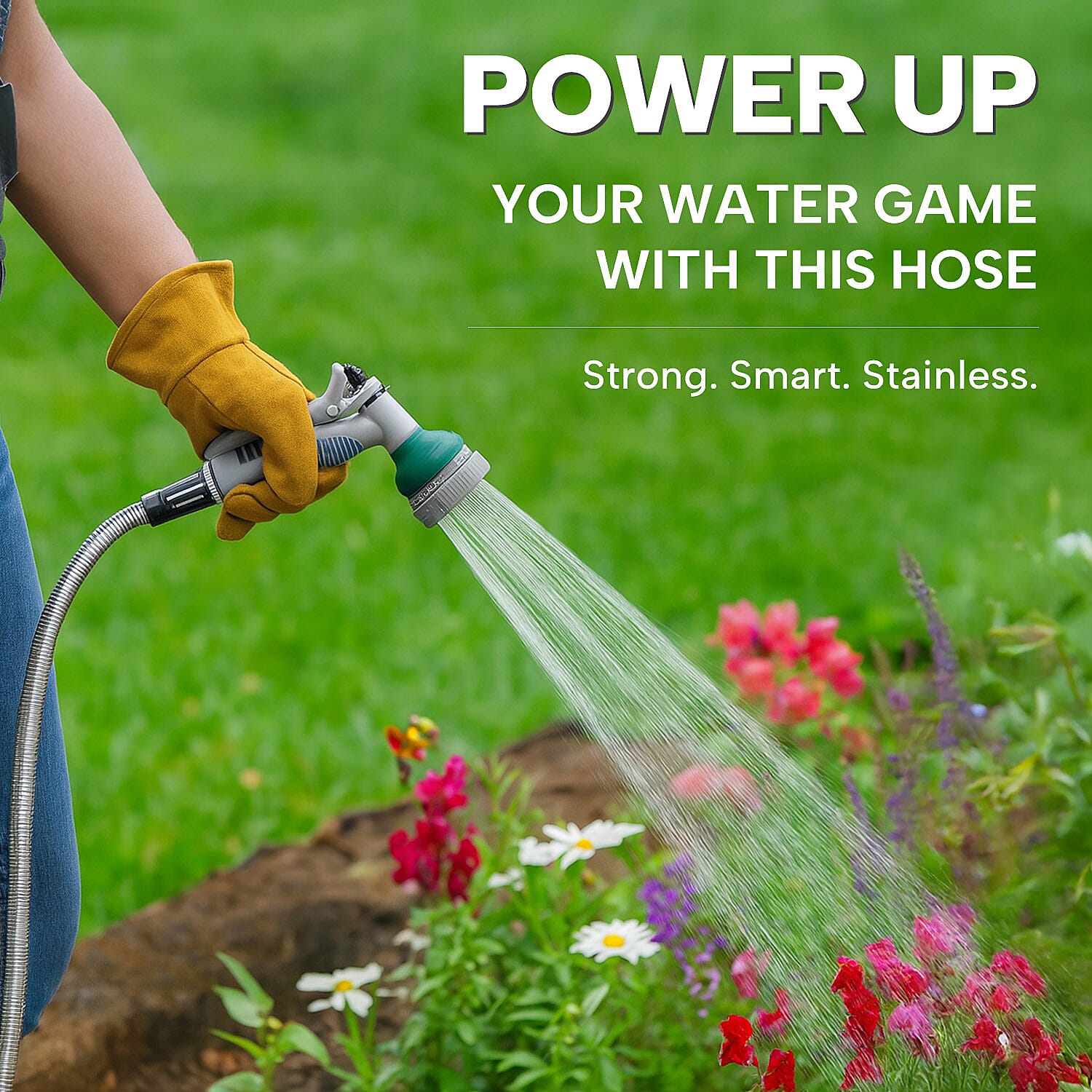 Stainless Steel Super Durable Kink Free Metal Garden Hose 50 ft PLUS 6 Mode Multi Spray Head - Jet, Shower, Flat, Center, Cone and Mist 7214317 2