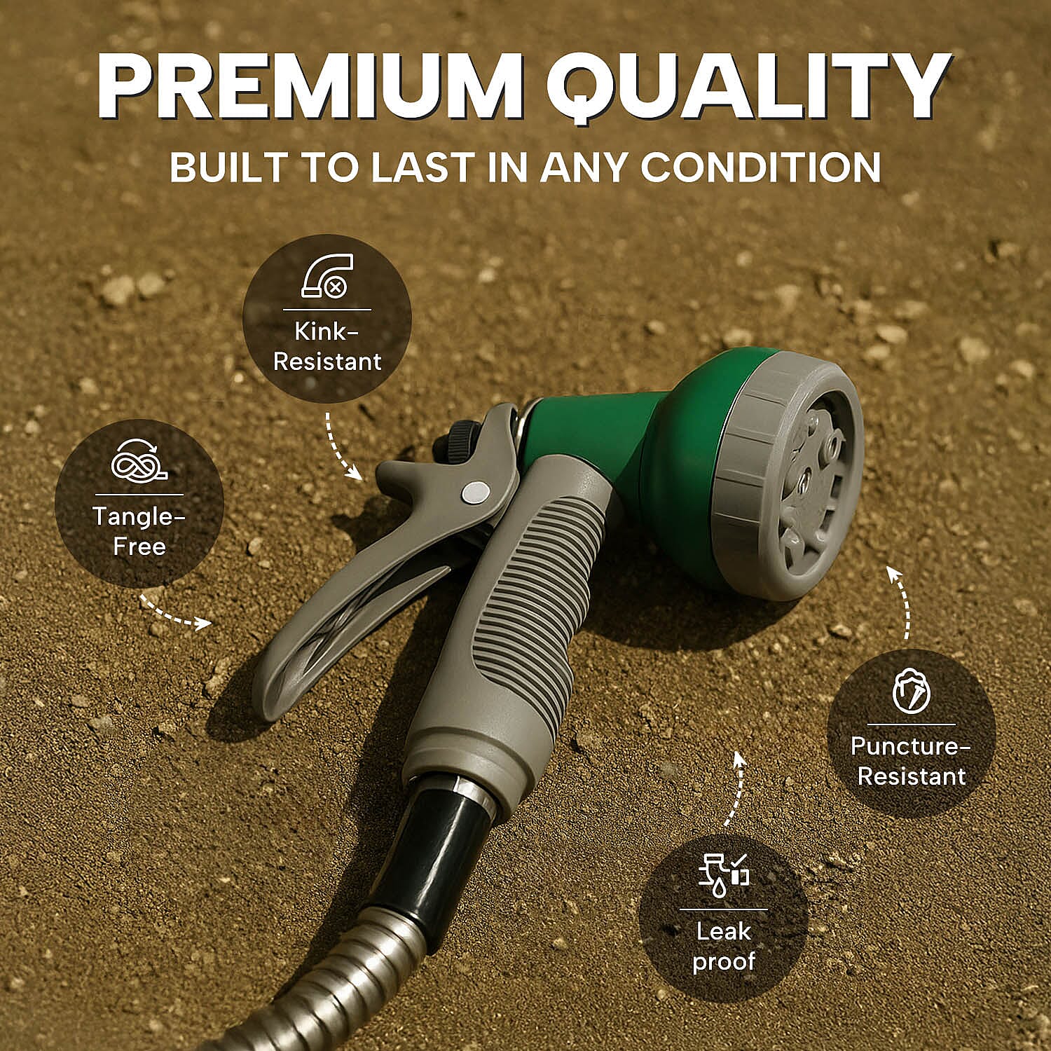 Stainless Steel Super Durable Kink Free Metal Garden Hose 50 ft PLUS 6 Mode Multi Spray Head - Jet, Shower, Flat, Center, Cone and Mist 7214317 4