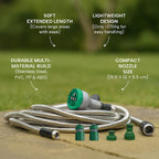 Stainless Steel Super Durable Kink Free Metal Garden Hose 50 ft PLUS 6 Mode Multi Spray Head - Jet, Shower, Flat, Center, Cone and Mist