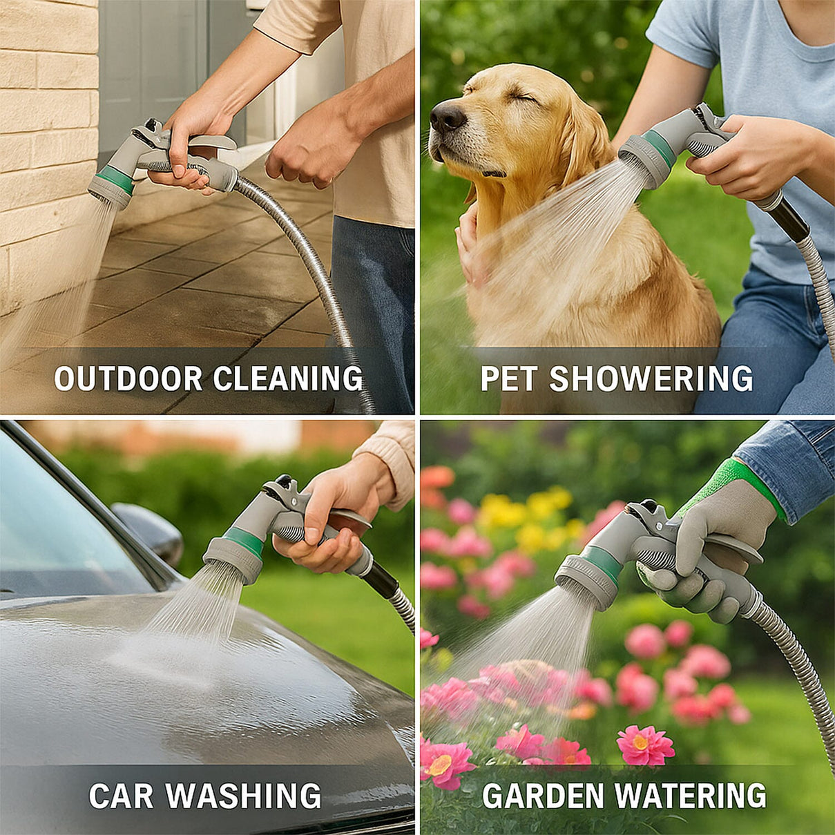 Stainless Steel Super Durable Kink Free Metal Garden Hose 50 ft PLUS 6 Mode Multi Spray Head - Jet, Shower, Flat, Center, Cone and Mist 7214317 6