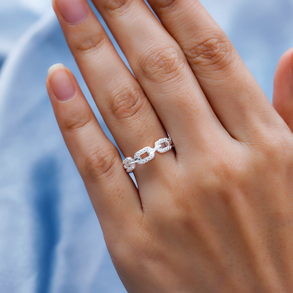 Diamond Link Wedding Band Ring in Sterling Silver V32532259 3