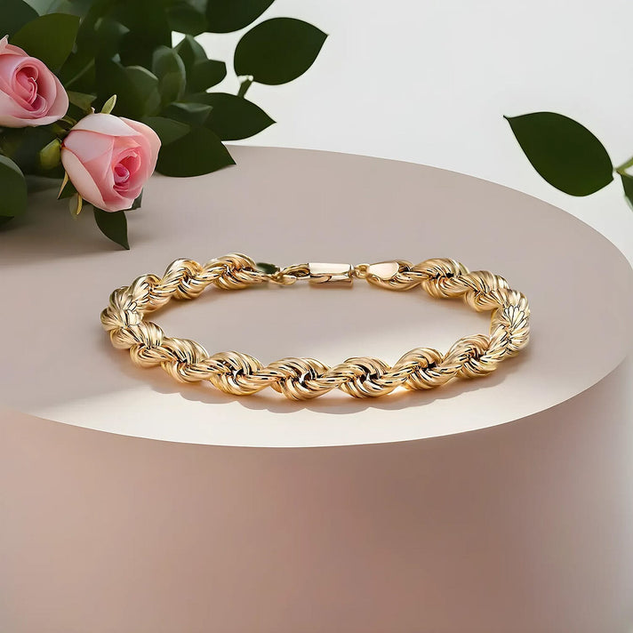 9K Yellow Gold Hollow Rope Chain Bracelet 8 Inch 7254642 2