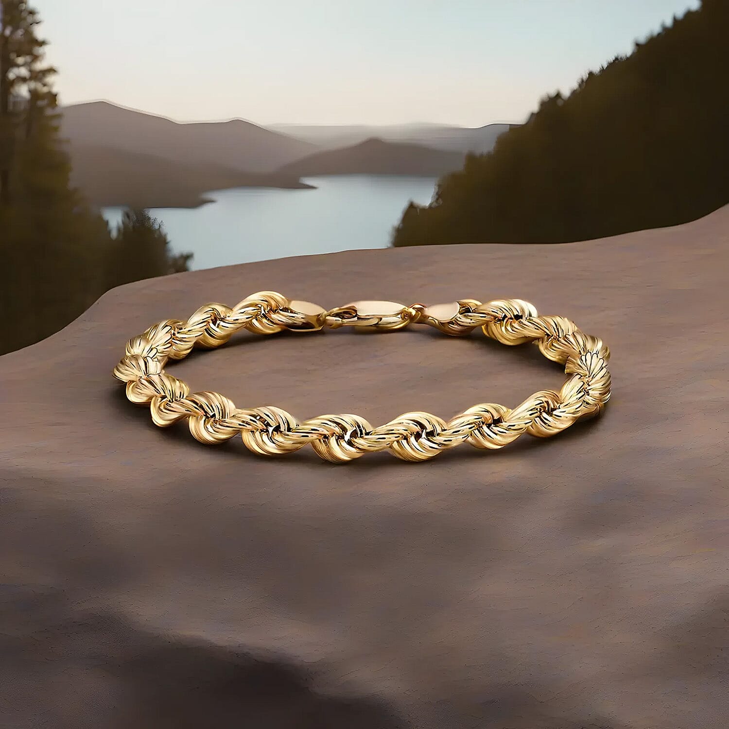 9K Yellow Gold Hollow Rope Chain Bracelet 8 Inch 7254642 2