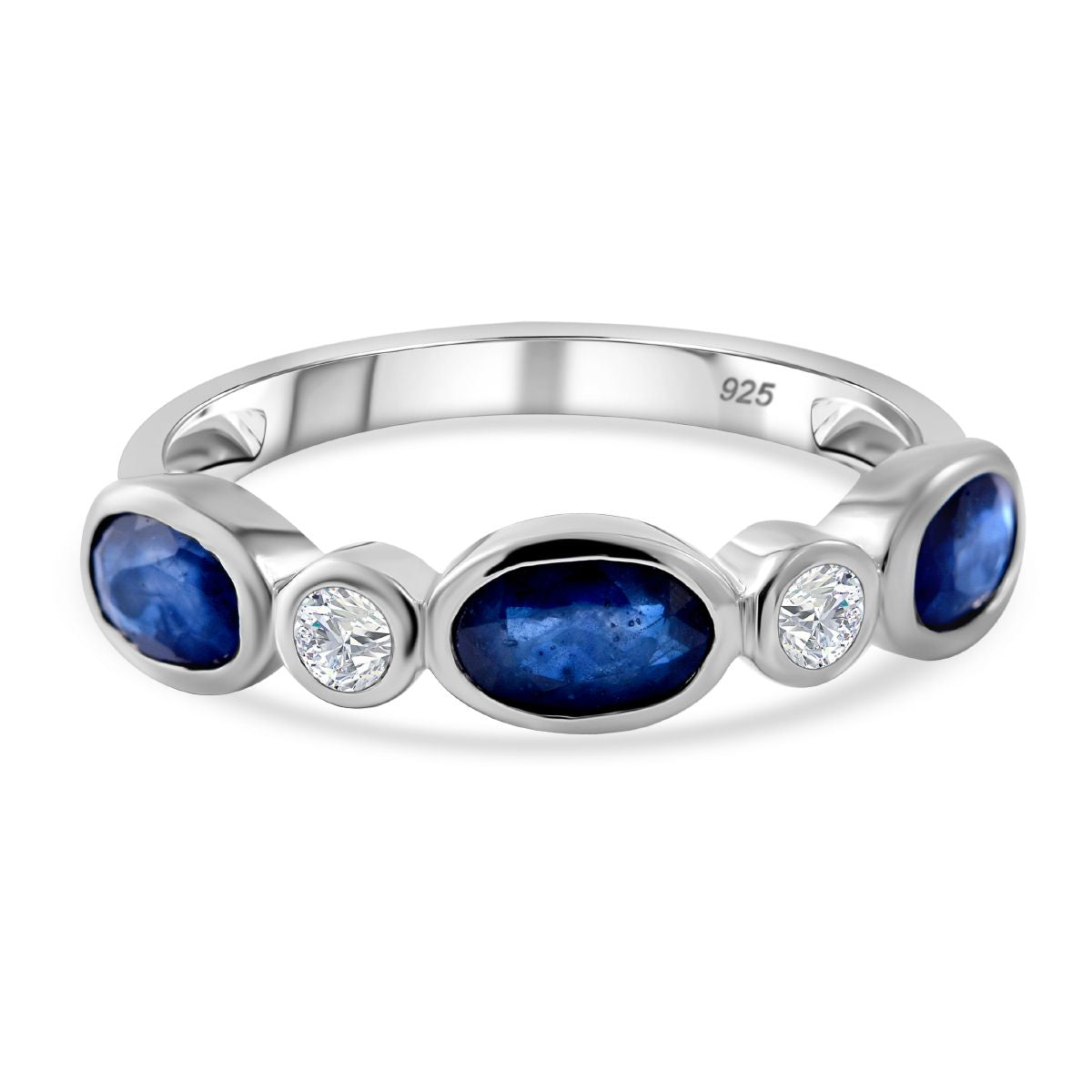 Mosoala Blue Sapphire and Natural Zircon 5 Stone Ring in Rhodium Overlay Sterling Silver 1.95 Ct V32756180 0