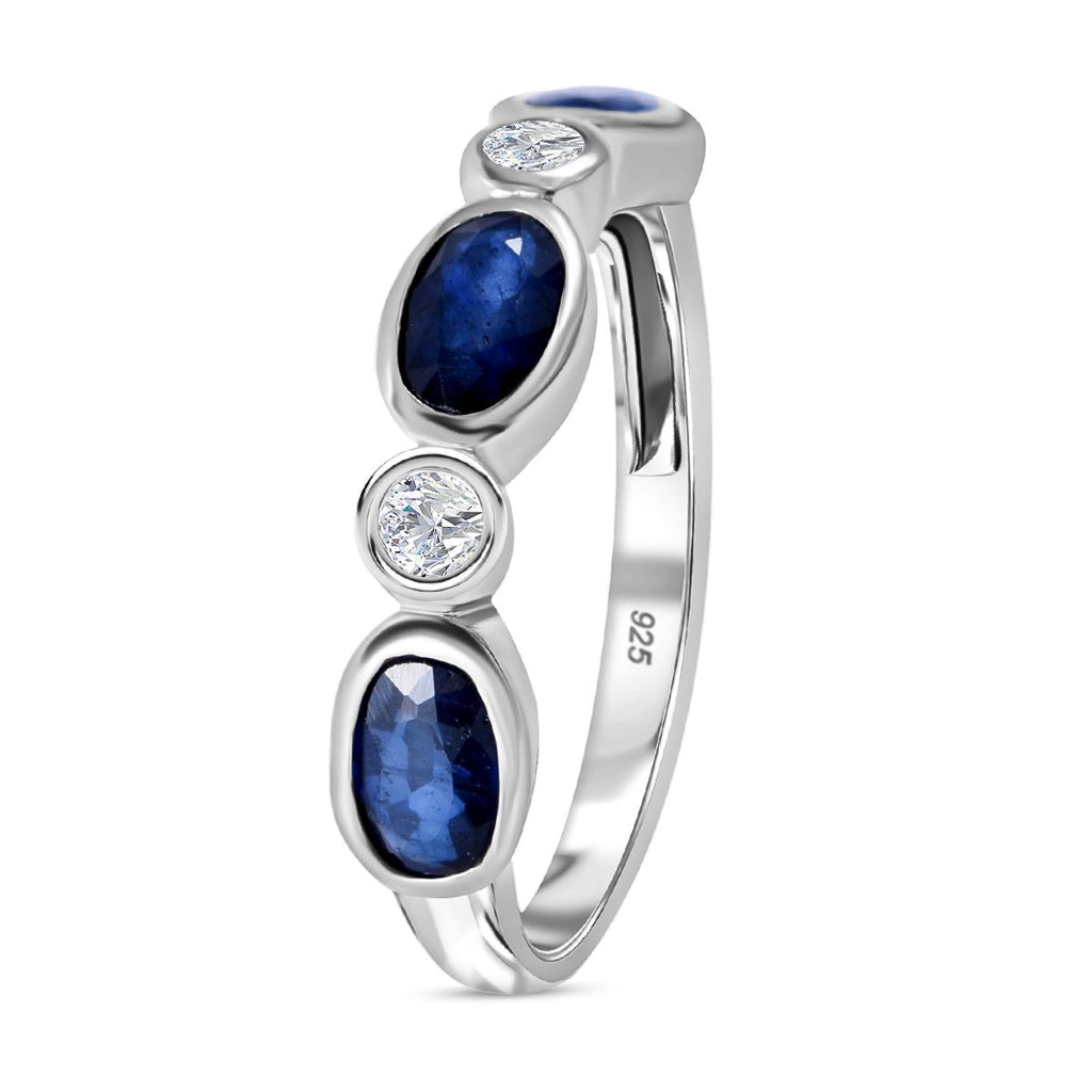 Mosoala Blue Sapphire and Natural Zircon 5 Stone Ring in Rhodium Overlay Sterling Silver 1.95 Ct_7256015_3
