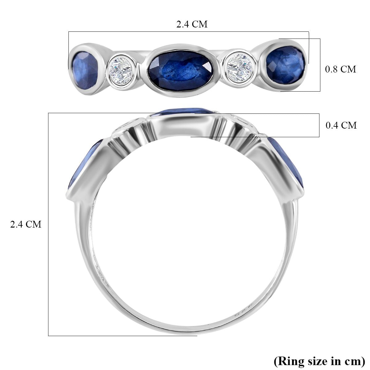 Mosoala Blue Sapphire and Natural Zircon 5 Stone Ring in Rhodium Overlay Sterling Silver 1.95 Ct V32756180 5