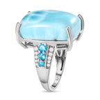 Doorbuster - Larimar, Natural Zircon and Neon Apatite Ring in Platinum Overlay Sterling Silver 20.04 Ct._7259864_3