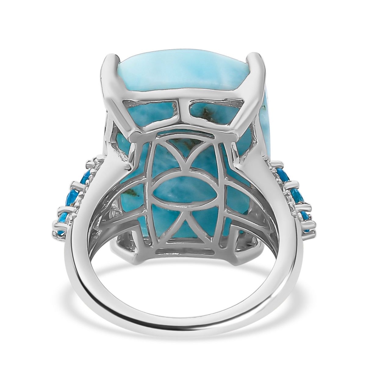 Larimar, Natural Cambodian Zircon and Neon Apatite Ring in Platinum Overlay Sterling Silver 20.039 Ct.Â  V32638640 4