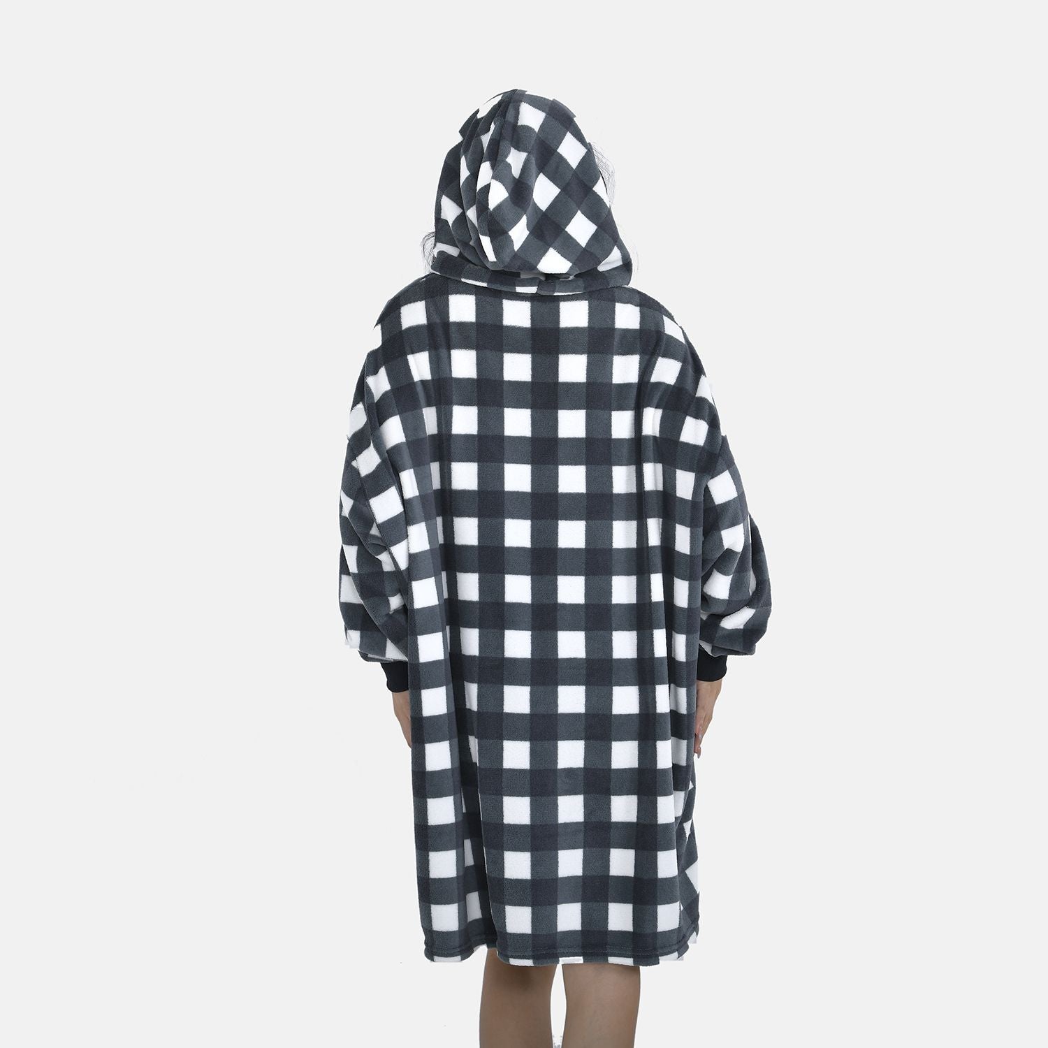 Close Out - Flannel Checkered Pattern Oversized Hoodie with a Giant Pocket (Size 94x80 Cm) - Black 7260829 2