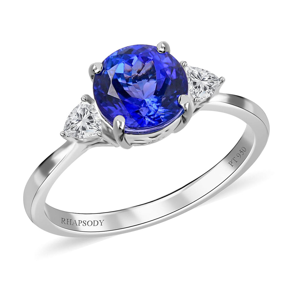 Certified & Appraised RHAPSODY 950 Platinum AAAA Tanzanite & Diamond (VS-E-F) Ring 2.10 Ct, Platinum Wt. 3.84 Gms.