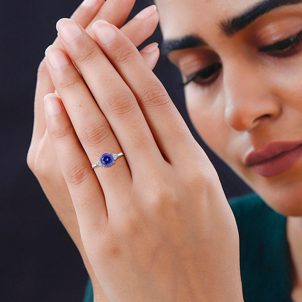 Certified & Appraised RHAPSODY 950 Platinum AAAA Tanzanite & Diamond (VS-E-F) Ring 2.10 Ct, Platinum Wt. 3.84 Gms.