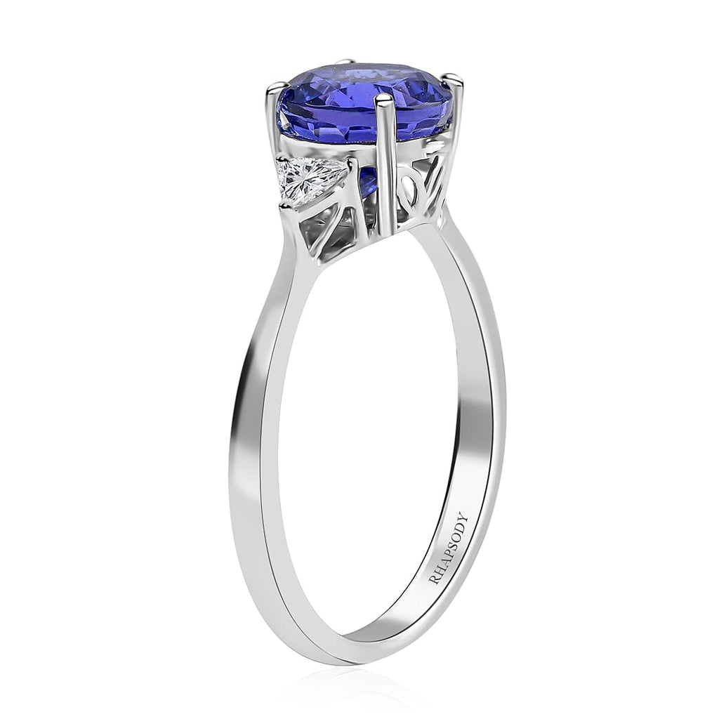 Certified & Appraised RHAPSODY 950 Platinum AAAA Tanzanite & Diamond (VS-E-F) Ring 2.10 Ct, Platinum Wt. 3.84 Gms.