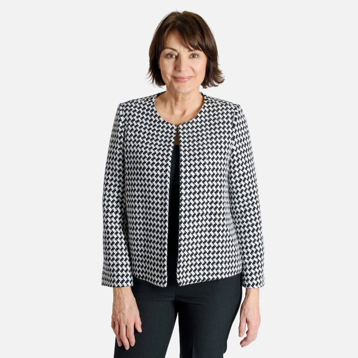 TAMSY Houndstooth Pattern Tweed Jacket - White and Black 7263127 0