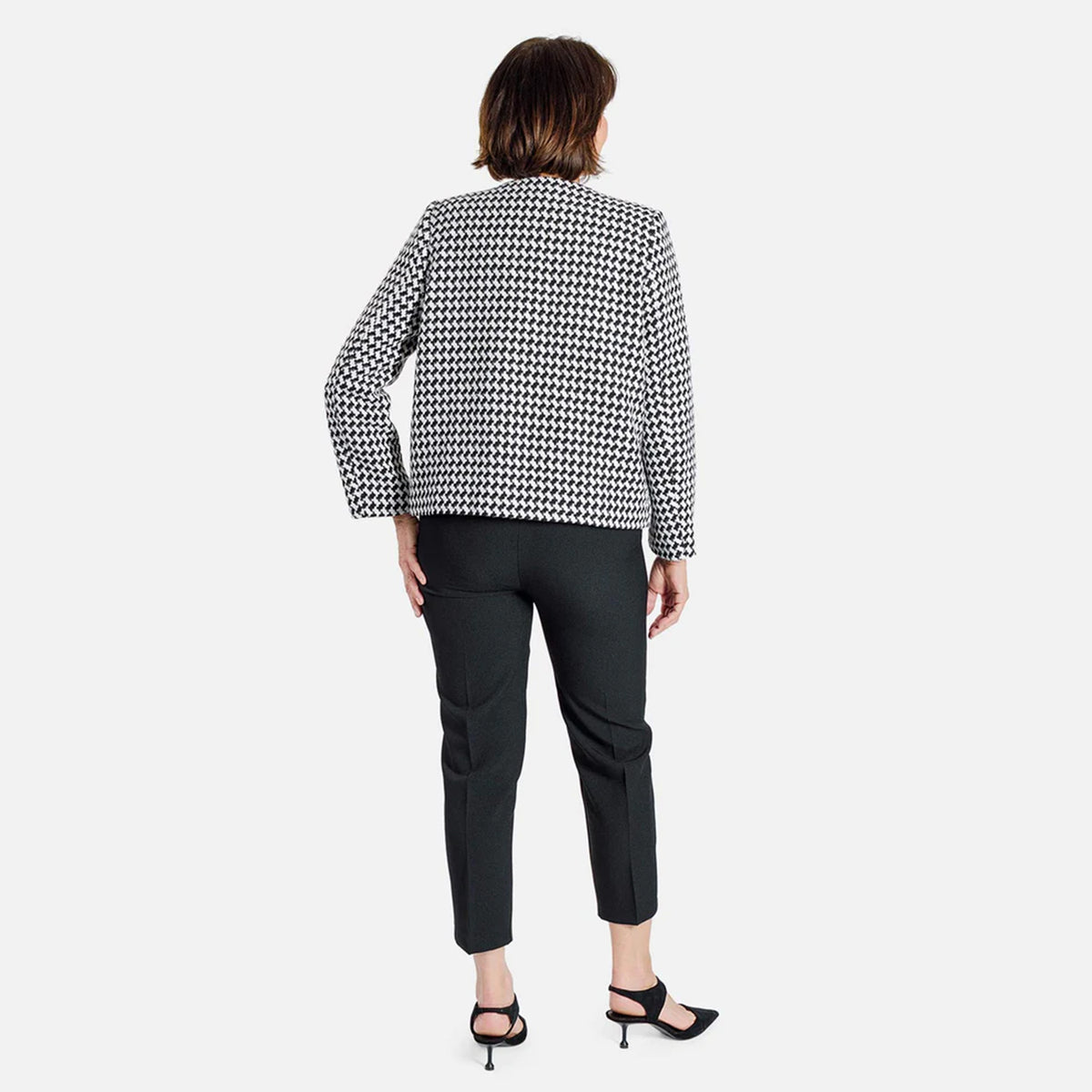 TAMSY Houndstooth Pattern Tweed Jacket - White and Black 7263127 2