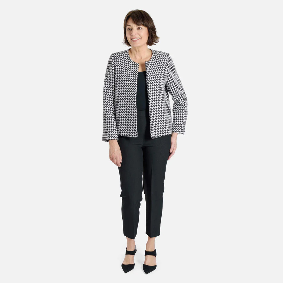 TAMSY Houndstooth Pattern Tweed Jacket - White and Black 7263127 3