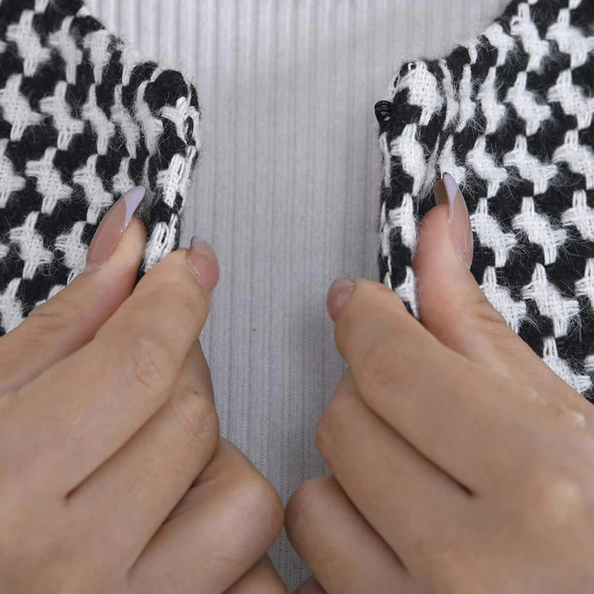 TAMSY Houndstooth Pattern Tweed Jacket - White and Black 7263127 5
