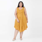 100% Viscose Sequin Embroidered Umbrella Dress with Pockets (One Size Curve, 20-26) - Gold_7263566