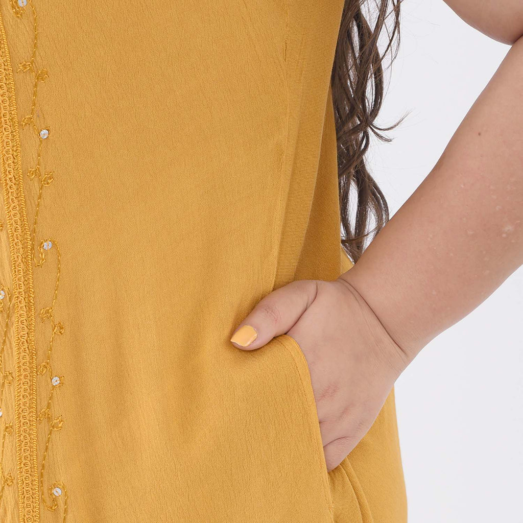 100% Viscose Sequin Embroidered Umbrella Dress with Pockets (One Size Curve, 20-26) - Gold_7263566_4