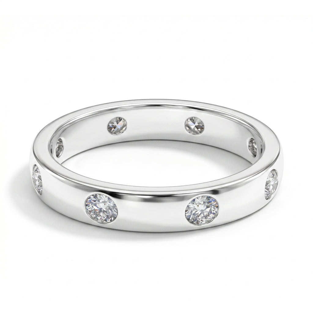 Royal Bali Collection - D'Joy Moissanite Flush Set Band Ring in Platinum Overlay Sterling Silver_7266996