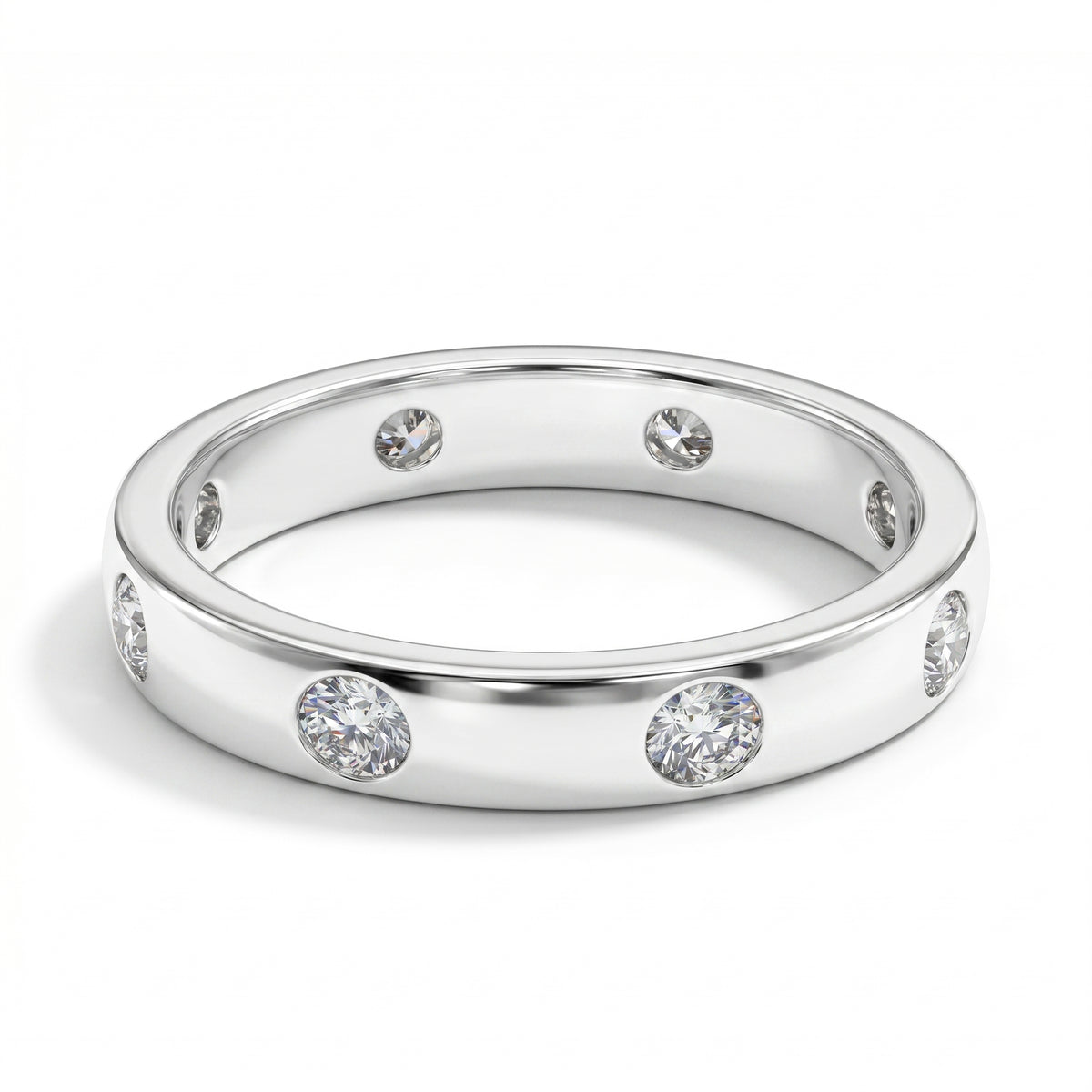 Moissanite Flush Set Wedding Band Ring in Platinum Overlay Sterling Silver 7266996 0