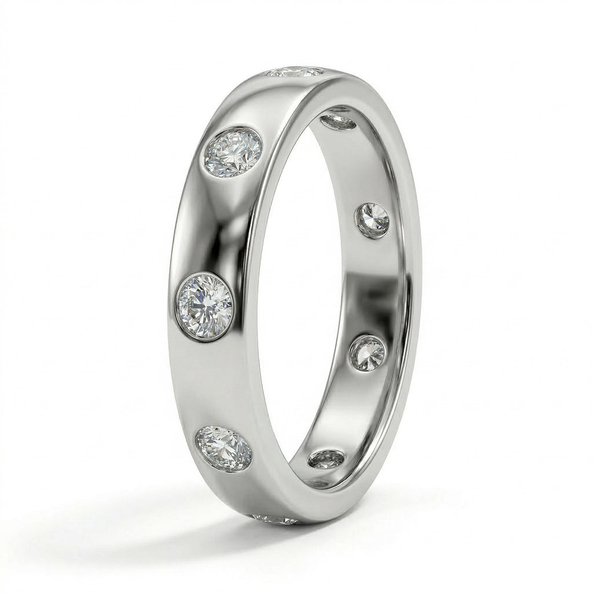 Moissanite Flush Set Wedding Band Ring in Platinum Overlay Sterling Silver 7266996 6