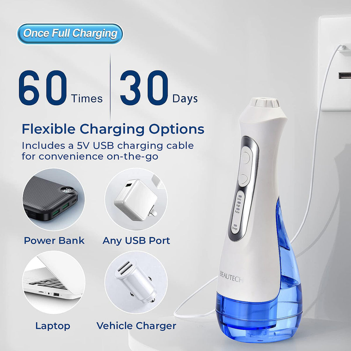 Beautech - Water Flosser with 3 Heads and IPX7 Waterproof- 3 Modes Clean, soft and Massage- 200 ml Tank 7267572 4