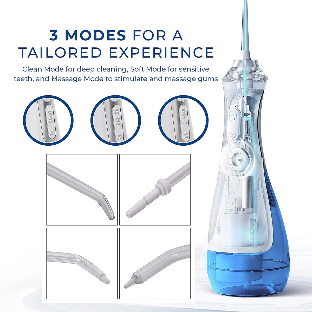 Beautech - Water Flosser with 3 Heads and IPX7 Waterproof- 3 Modes Clean, soft and Massage- 200 ml Tank 7267572 7