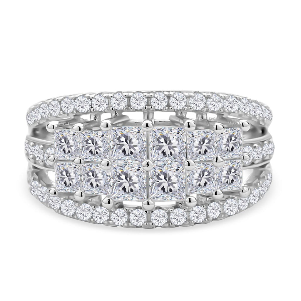 D'Joy - Moissanite Cluster Ring in Rhodium Overlay Sterling Silver 2.95 Ct._7269915
