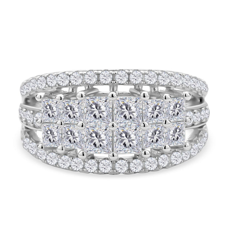 D'Joy - Moissanite Cluster Ring in Rhodium Overlay Sterling Silver 2.95 Ct._7269915