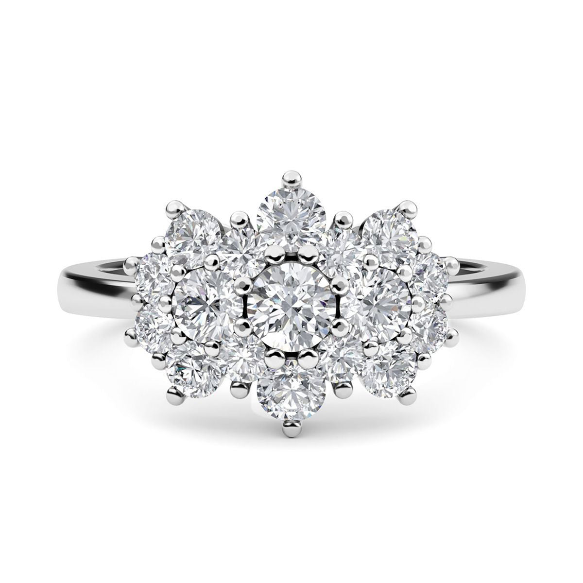 2.64 Ct. Moissanite Cluster Boat Ring in Rhodium Overlay Sterling Silver V32724696 0
