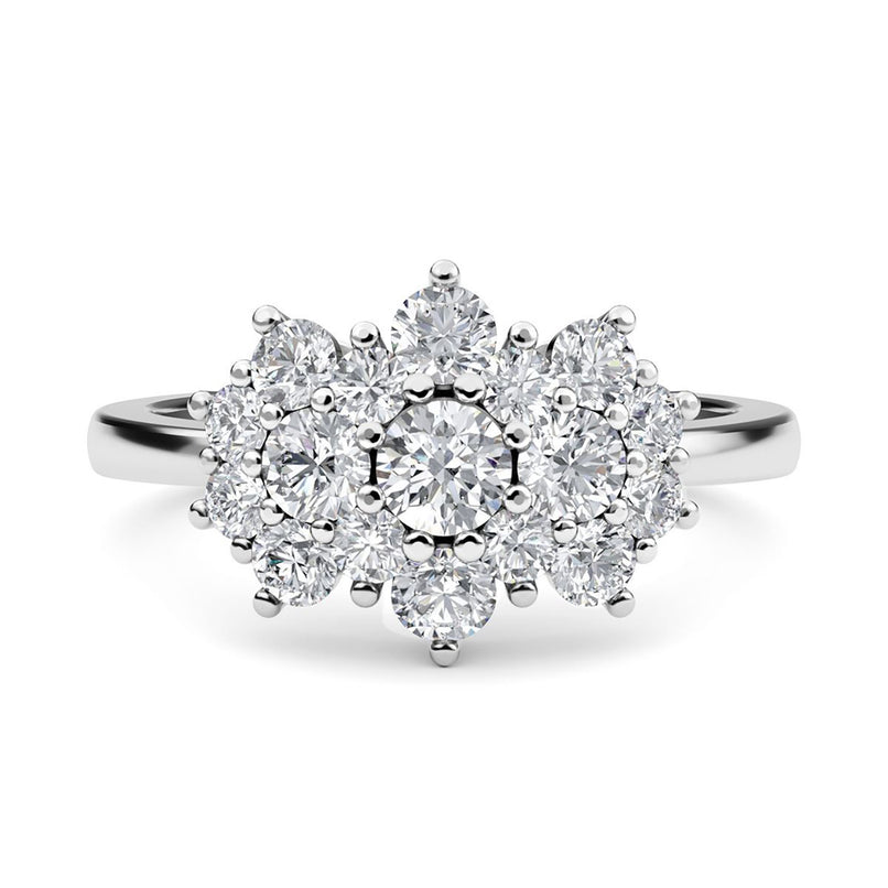 Moissanite Cluster Boat Ring in Rhodium Overlay Sterling Silver 2.64 Ct._7270123