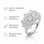 Moissanite Cluster Boat Ring in Rhodium Overlay Sterling Silver 2.64 Ct._7270123_4