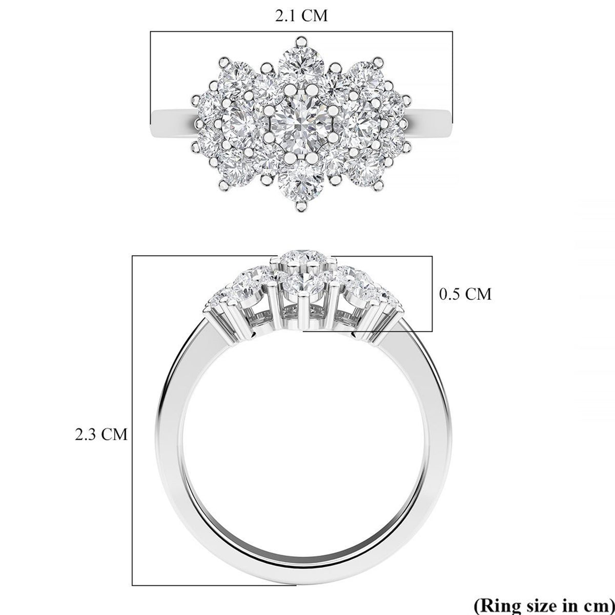 2.64 Ct. Moissanite Cluster Boat Ring in Rhodium Overlay Sterling Silver V32720885 8