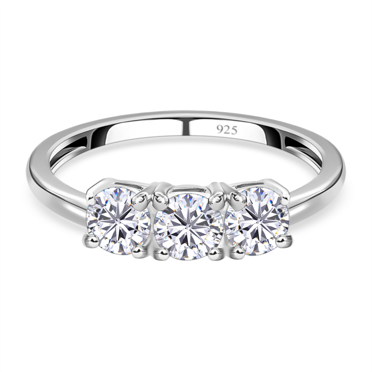 Simulated diamond three-stone ring in Sterling silver 7271242 0