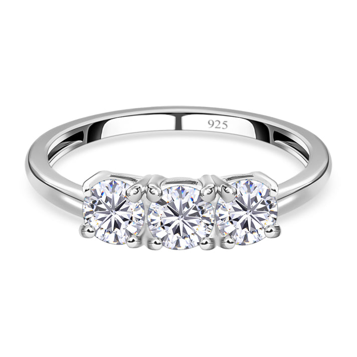 Simulated diamond three-stone ring in Sterling silver 7271242 1