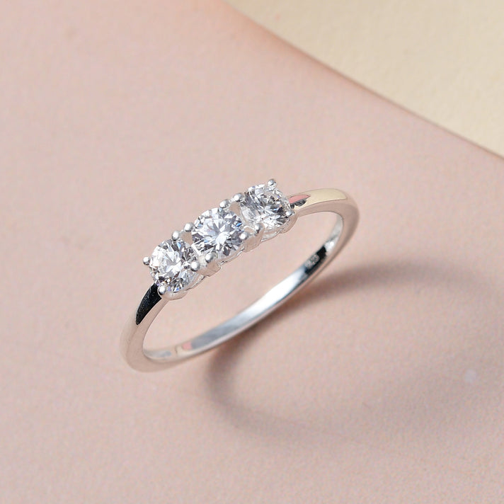 Simulated diamond three-stone ring in Sterling silver 7271242 2