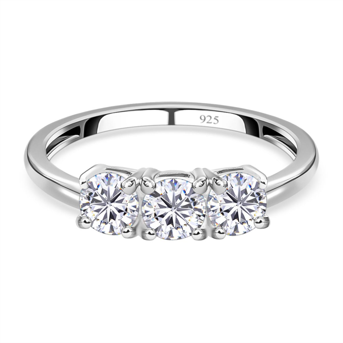 Simulated diamond three-stone ring in Sterling silver V32570558 0