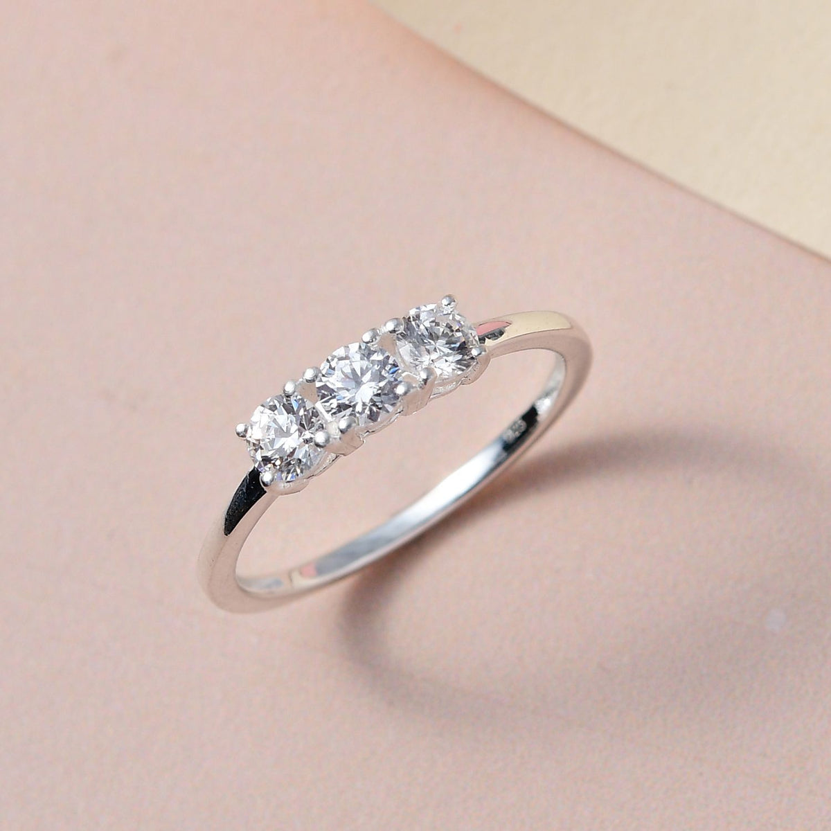 Simulated diamond three-stone ring in Sterling silver V32570558 2